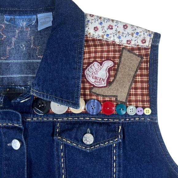 Texas A&M Aggies Denim Vest L | Handmade One of a Kind Boho Western Collegewear - Picture 8 of 15